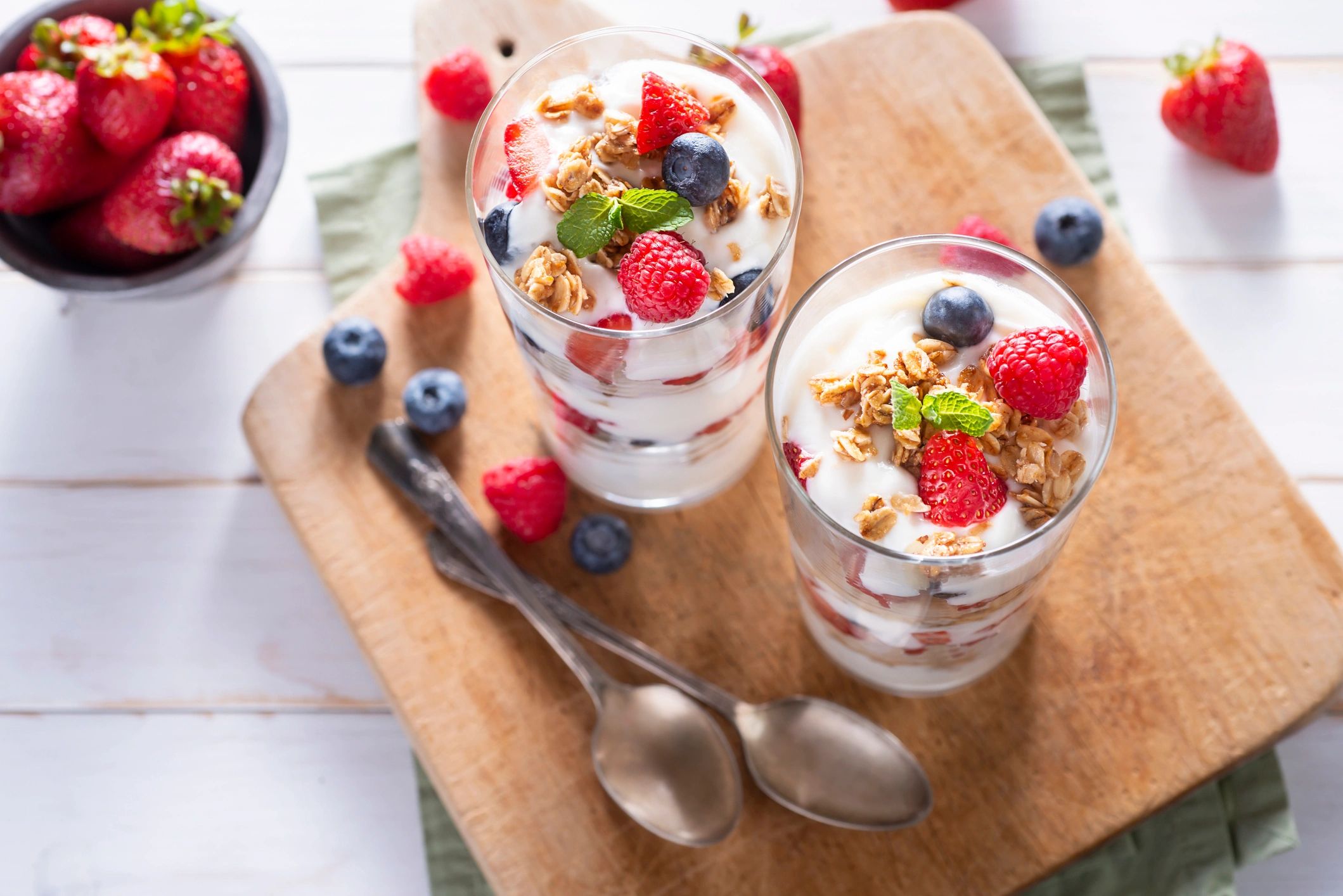 Berry yogurt parfait in a glass