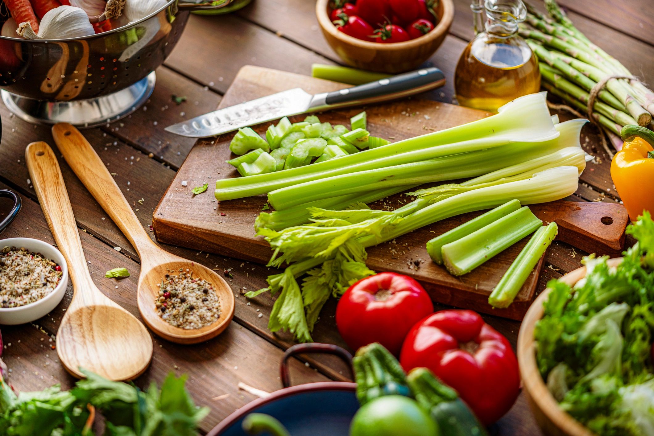 Fresh chopped vegetables on a cutting board