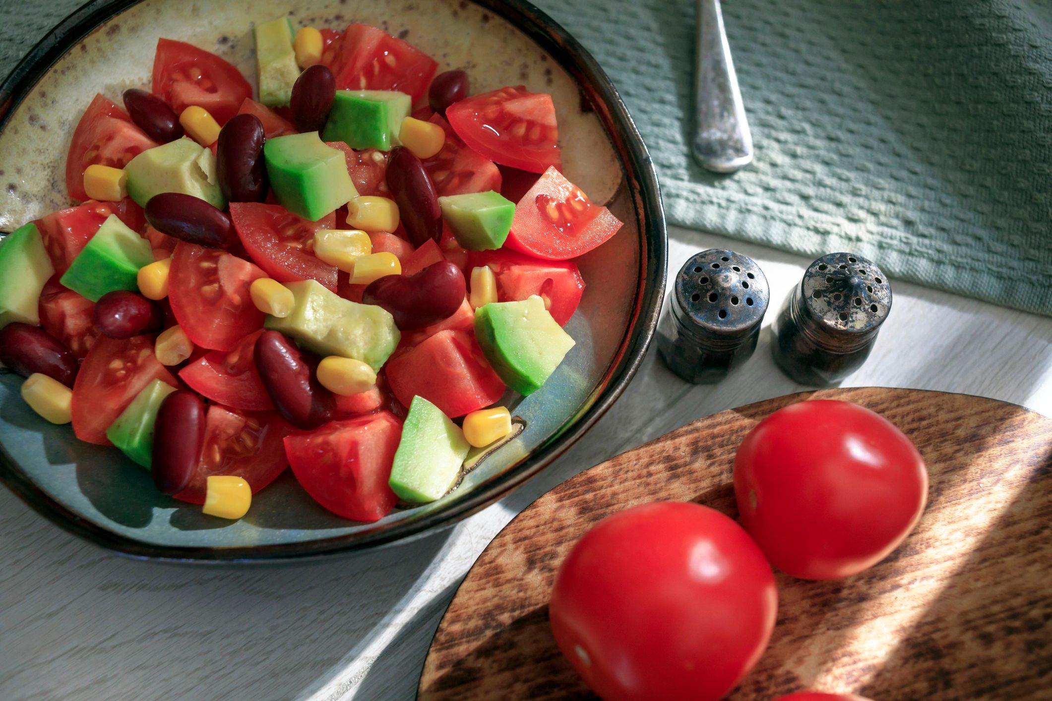 Colorful healthy bowl with fresh vegetables and plant protein